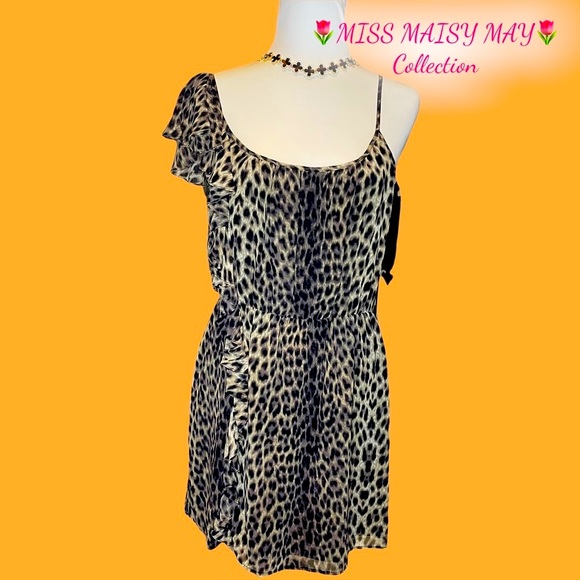 🐆 TOPSHOP Leopard dress, Sz 10, elastic waist, side ruffles, spaghetti straps - Picture 13 of 13